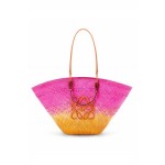 Womens Loewe Basket Bag Best Discount - Fuchsia / Orange Large Anagram In Iraca Palm And Calfskin