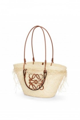 Loewe Basket Bag Discount Online - Natural NavajoWhite / Tan Womens Frayed Anagram In Iraca Palm And Calfskin