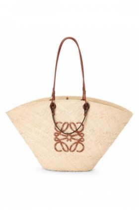 Loewe Basket BagOutlet - Natural NavajoWhite / Tan Womens Large Anagram In Iraca Palm And Calfskin