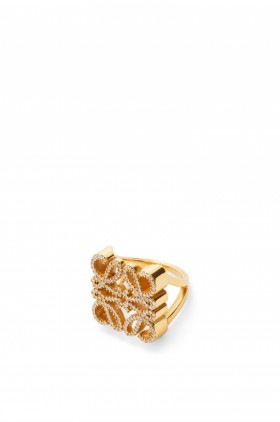 Winkelen Womens Loewe Ring Online - Gold Pave Anagram In Sterling Zilver En Kristal
