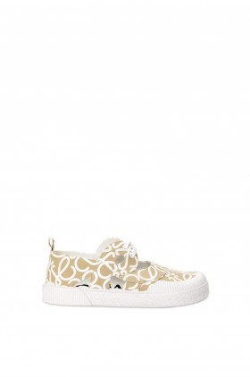 Womens Loewe FlatsOnline Gratis Verzending - Haver Melk Beige Terra Vulca Lace-Up Schoen In Canvas