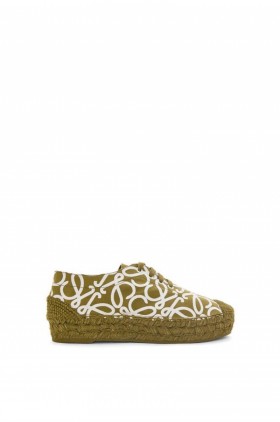 Loewe Flats Korting Online - Olijf-Womens Zonne-Lace-Up Op Canvas