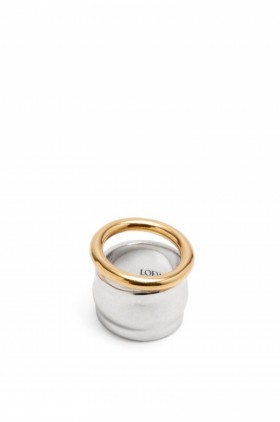 Womens Loewe RingClearance - Zilver / Goud Nappa Knoop In Sterling Zilver